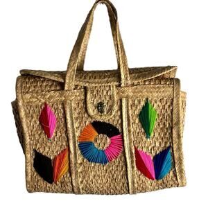 Woven Raffia Straw Beach Bag Market Bag Embroidered